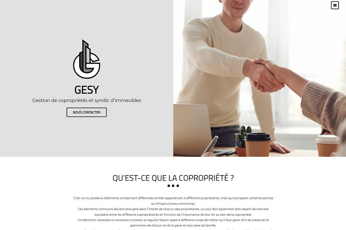 Site web Gesy pour la gestion de copropriétés, création d'Arthis Web en Formule Basique catégorie Immobilier
