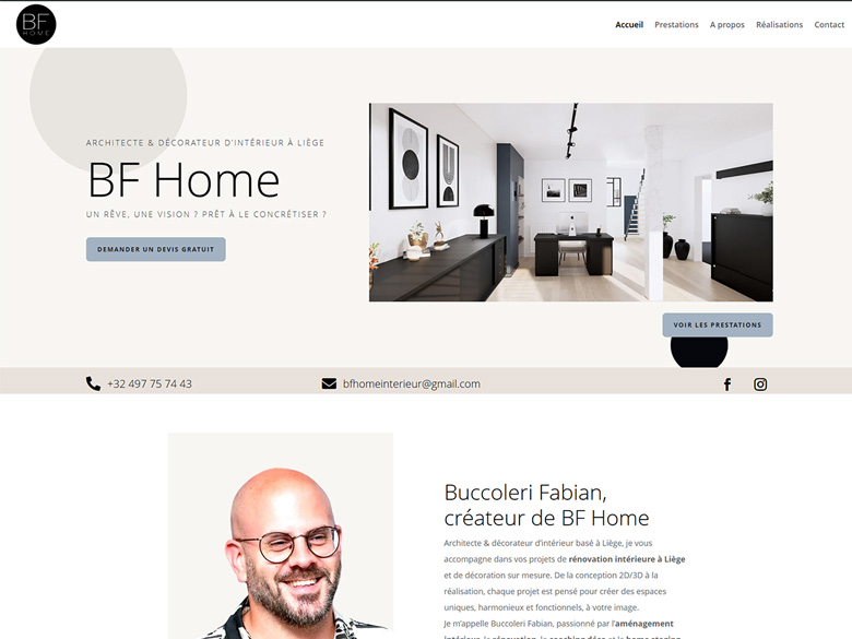 Site WordPress sur mesure pour BF Home, architecte et décorateur à Liège