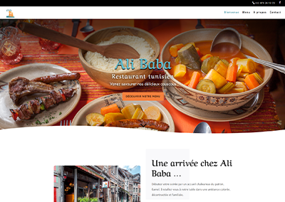 Création d'un site web WordPress pour le restaurant Ali Baba à Liège, réalisé par l'agence Arthis Web.