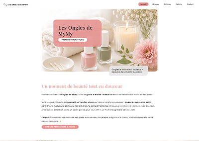 Création d’un site Onepage HTML pour Les Ongles de MyMy, onglerie à Braine-l’Alleud, par Arthis Web